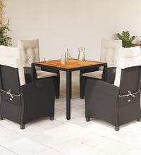 5-tlg. Garten-Essgruppe mit Kissen Schwarz Poly Rattan