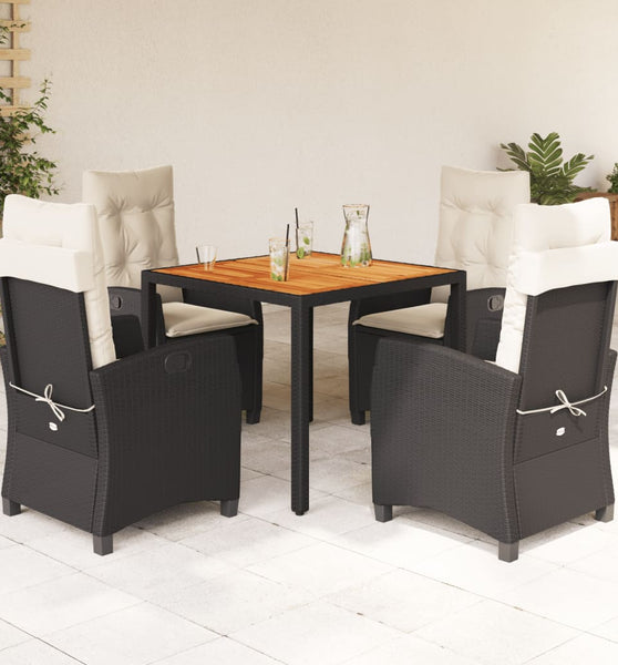 5-tlg. Garten-Essgruppe mit Kissen Schwarz Poly Rattan