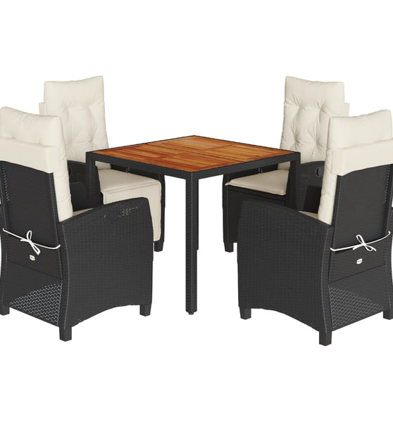 5-tlg. Garten-Essgruppe mit Kissen Schwarz Poly Rattan