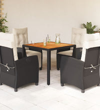 5-tlg. Garten-Essgruppe mit Kissen Schwarz Poly Rattan
