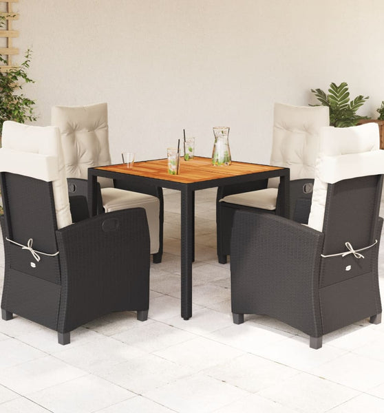 5-tlg. Garten-Essgruppe mit Kissen Schwarz Poly Rattan