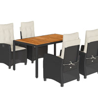 5-tlg. Garten-Essgruppe mit Kissen Schwarz Poly Rattan