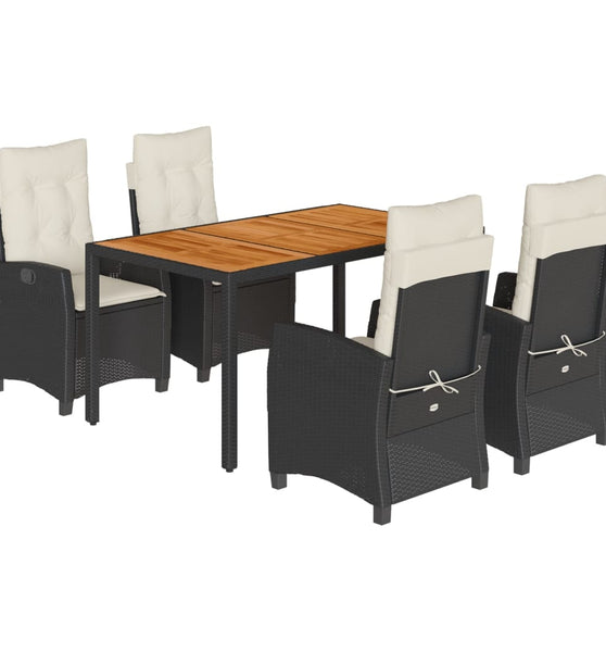 5-tlg. Garten-Essgruppe mit Kissen Schwarz Poly Rattan