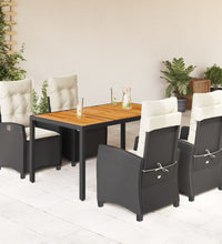 5-tlg. Garten-Essgruppe mit Kissen Schwarz Poly Rattan