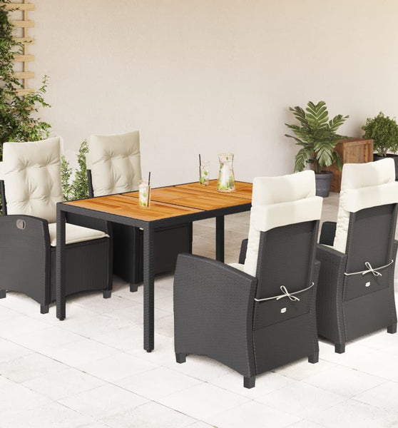 5-tlg. Garten-Essgruppe mit Kissen Schwarz Poly Rattan