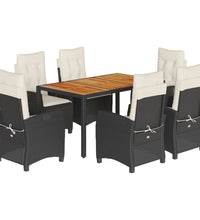 7-tlg. Garten-Essgruppe mit Kissen Schwarz Poly Rattan