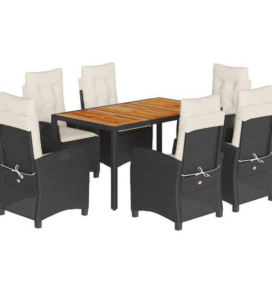 7-tlg. Garten-Essgruppe mit Kissen Schwarz Poly Rattan