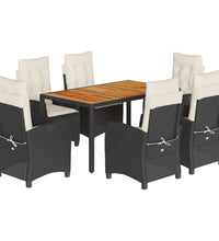 7-tlg. Garten-Essgruppe mit Kissen Schwarz Poly Rattan