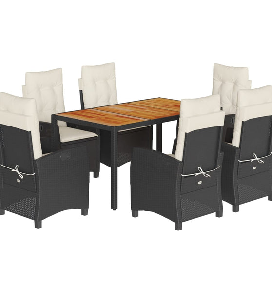 7-tlg. Garten-Essgruppe mit Kissen Schwarz Poly Rattan