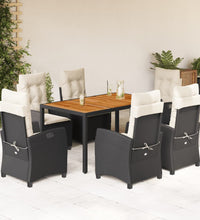 7-tlg. Garten-Essgruppe mit Kissen Schwarz Poly Rattan