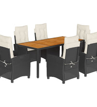 7-tlg. Garten-Essgruppe mit Kissen Schwarz Poly Rattan