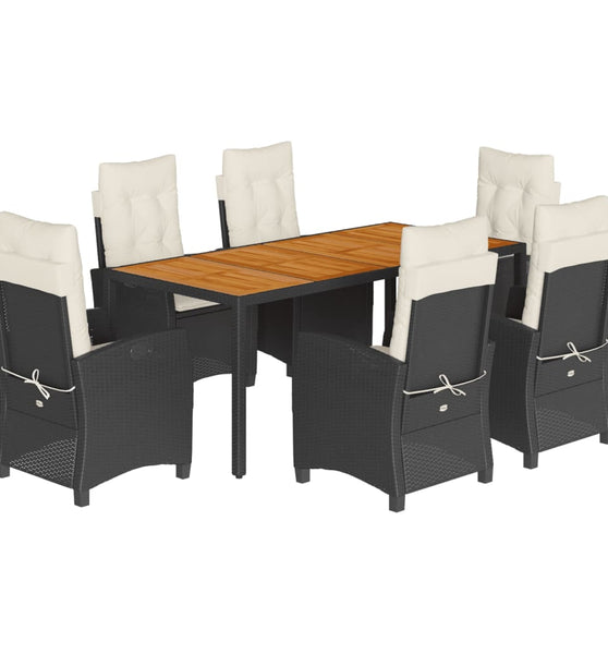 7-tlg. Garten-Essgruppe mit Kissen Schwarz Poly Rattan