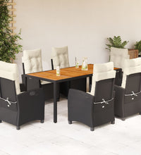 7-tlg. Garten-Essgruppe mit Kissen Schwarz Poly Rattan