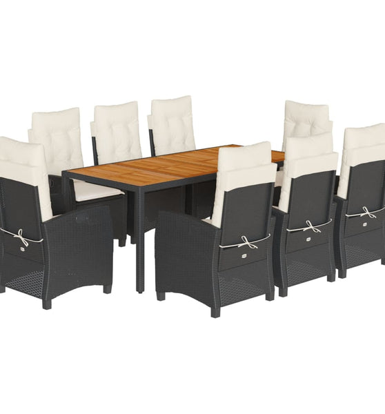 9-tlg. Garten-Essgruppe mit Kissen Schwarz Poly Rattan