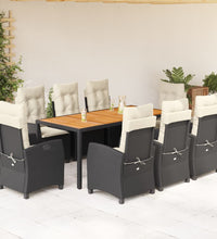 9-tlg. Garten-Essgruppe mit Kissen Schwarz Poly Rattan