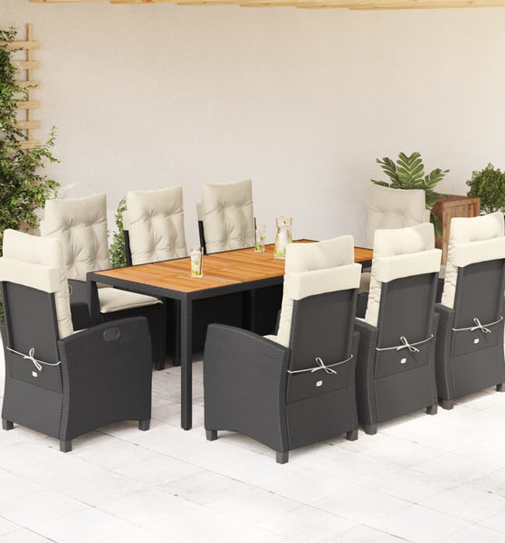 9-tlg. Garten-Essgruppe mit Kissen Schwarz Poly Rattan