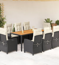 9-tlg. Garten-Essgruppe mit Kissen Schwarz Poly Rattan
