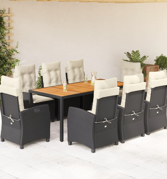 9-tlg. Garten-Essgruppe mit Kissen Schwarz Poly Rattan