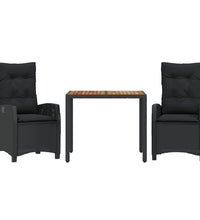 3-tlg. Garten-Essgruppe mit Kissen Schwarz Poly Rattan