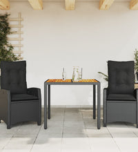 3-tlg. Garten-Essgruppe mit Kissen Schwarz Poly Rattan