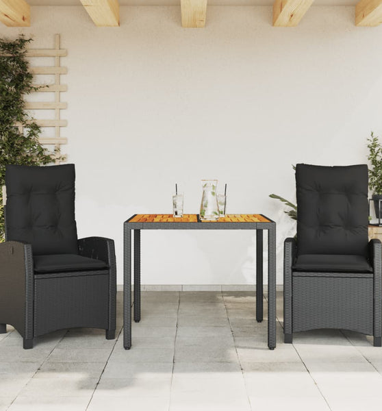 3-tlg. Garten-Essgruppe mit Kissen Schwarz Poly Rattan