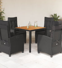 5-tlg. Garten-Essgruppe mit Kissen Schwarz Poly Rattan