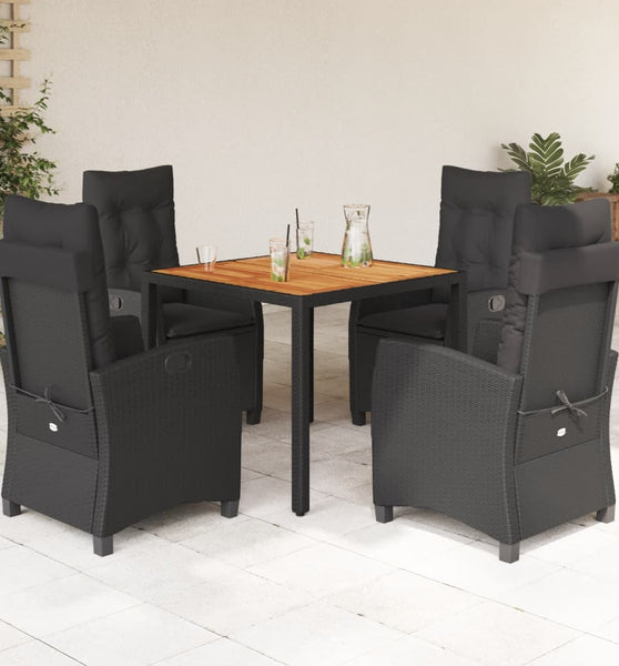 5-tlg. Garten-Essgruppe mit Kissen Schwarz Poly Rattan