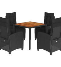 5-tlg. Garten-Essgruppe mit Kissen Schwarz Poly Rattan