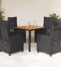 5-tlg. Garten-Essgruppe mit Kissen Schwarz Poly Rattan