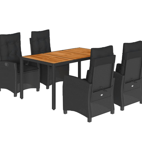 5-tlg. Garten-Essgruppe mit Kissen Schwarz Poly Rattan