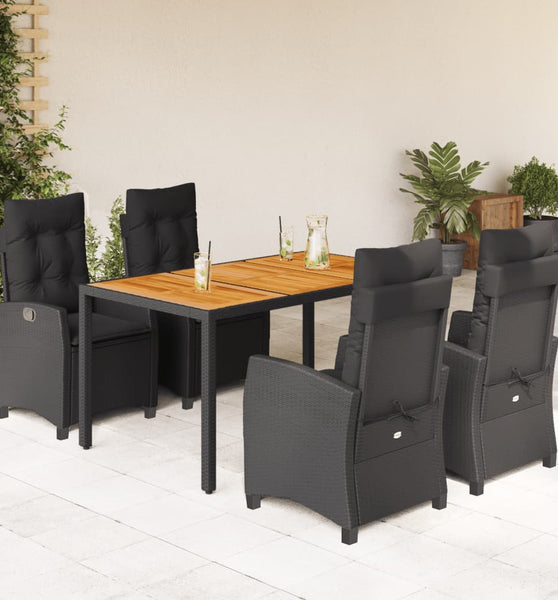 5-tlg. Garten-Essgruppe mit Kissen Schwarz Poly Rattan