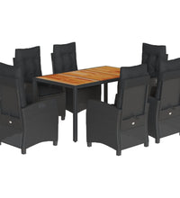 7-tlg. Garten-Essgruppe mit Kissen Schwarz Poly Rattan
