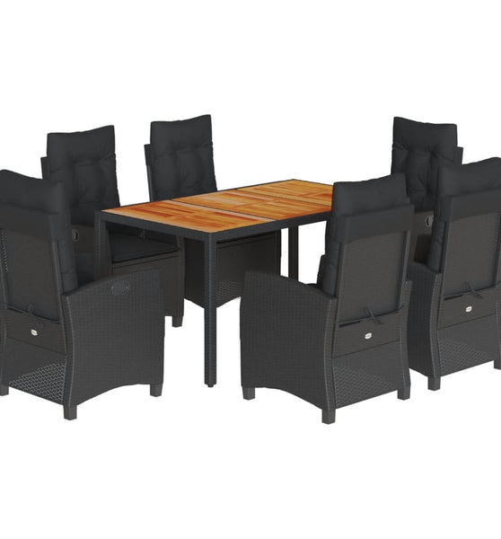 7-tlg. Garten-Essgruppe mit Kissen Schwarz Poly Rattan
