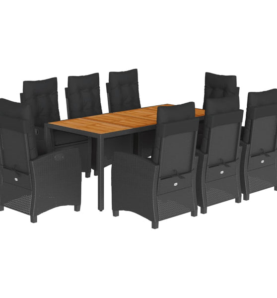 9-tlg. Garten-Essgruppe mit Kissen Schwarz Poly Rattan