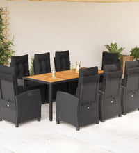 9-tlg. Garten-Essgruppe mit Kissen Schwarz Poly Rattan