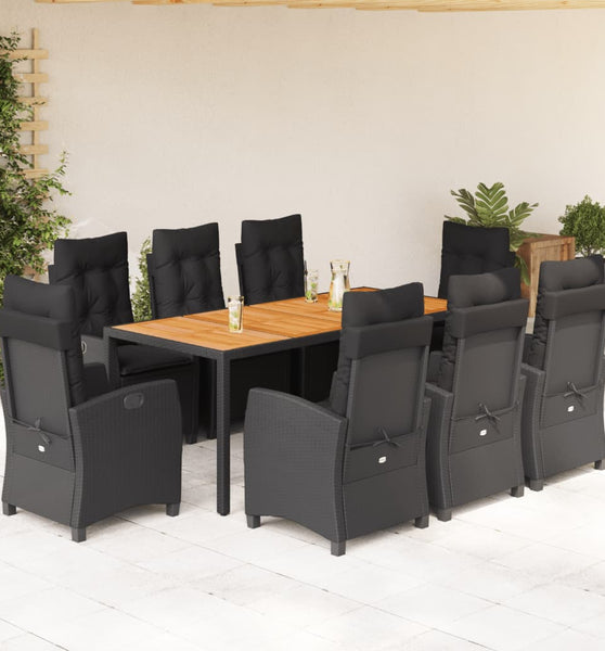 9-tlg. Garten-Essgruppe mit Kissen Schwarz Poly Rattan