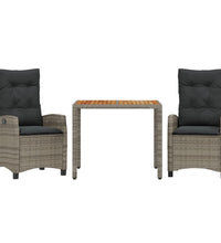 3-tlg. Garten-Essgruppe mit Kissen Grau Poly Rattan