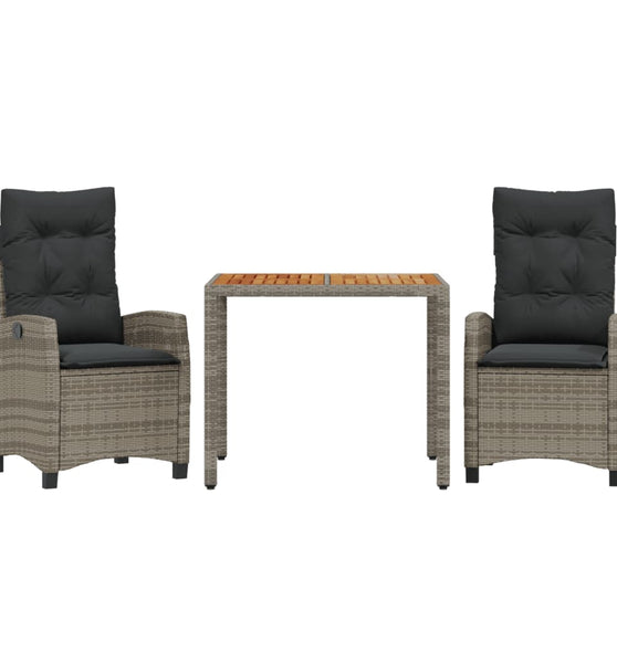 3-tlg. Garten-Essgruppe mit Kissen Grau Poly Rattan