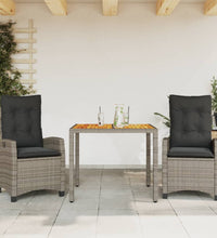 3-tlg. Garten-Essgruppe mit Kissen Grau Poly Rattan