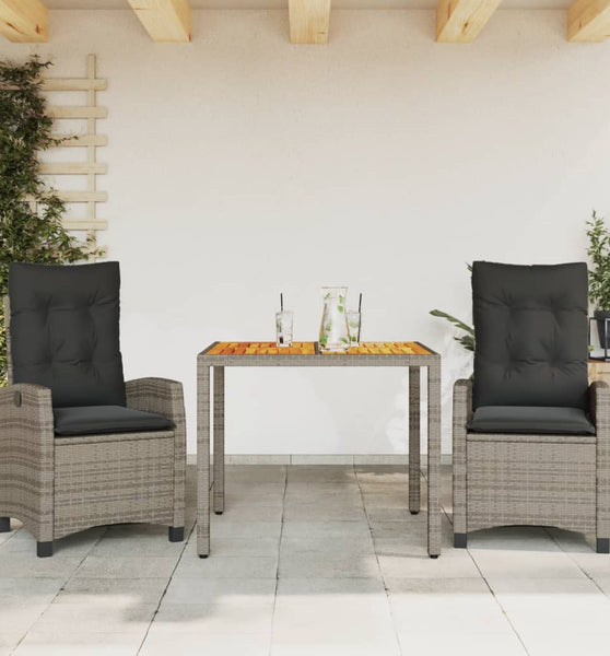 3-tlg. Garten-Essgruppe mit Kissen Grau Poly Rattan