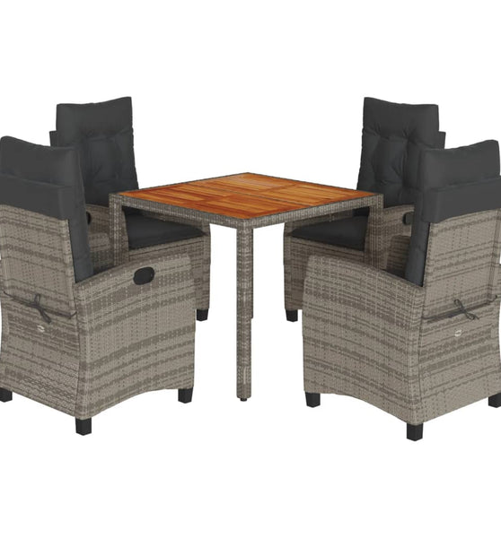 5-tlg. Garten-Essgruppe mit Kissen Grau Poly Rattan