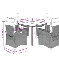 5-tlg. Garten-Essgruppe mit Kissen Grau Poly Rattan