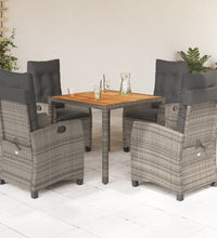 5-tlg. Garten-Essgruppe mit Kissen Grau Poly Rattan