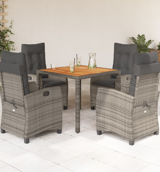 5-tlg. Garten-Essgruppe mit Kissen Grau Poly Rattan