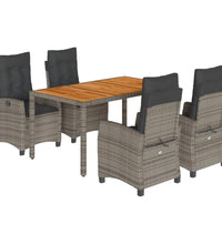 5-tlg. Garten-Essgruppe mit Kissen Grau Poly Rattan