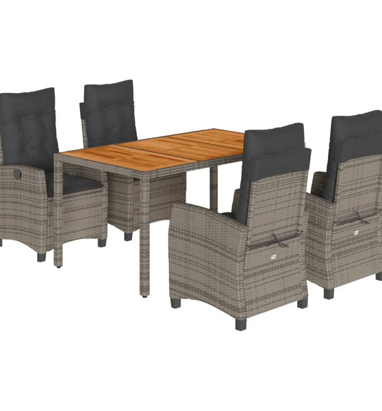 5-tlg. Garten-Essgruppe mit Kissen Grau Poly Rattan
