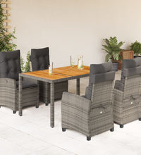 5-tlg. Garten-Essgruppe mit Kissen Grau Poly Rattan