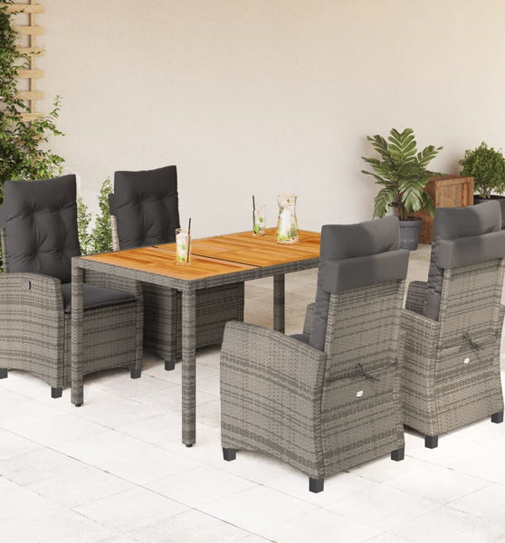 5-tlg. Garten-Essgruppe mit Kissen Grau Poly Rattan