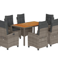7-tlg. Garten-Essgruppe mit Kissen Grau Poly Rattan