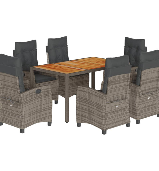 7-tlg. Garten-Essgruppe mit Kissen Grau Poly Rattan